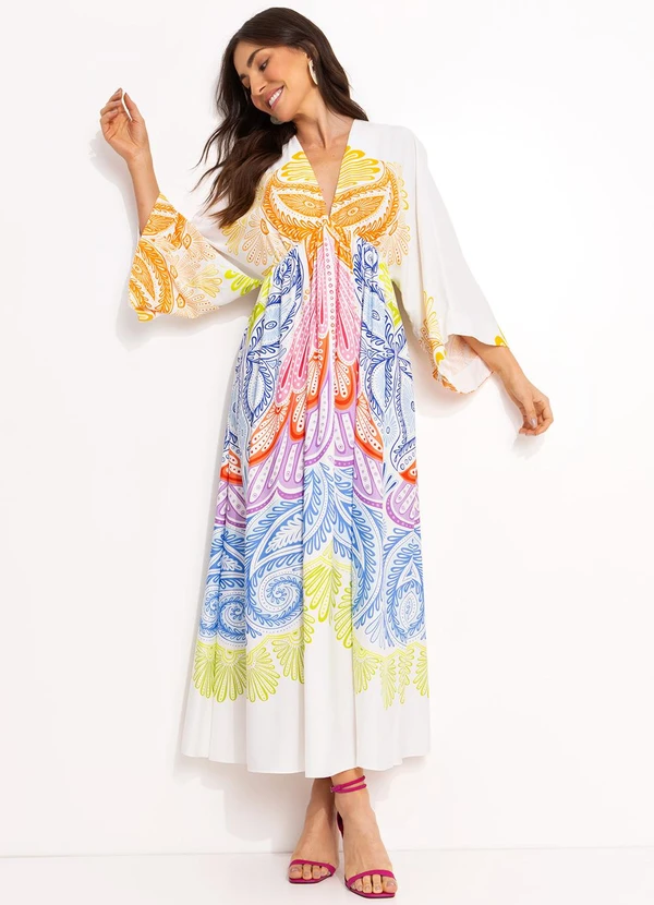 Farm - Vestido Cropped em Viscose Bege 4