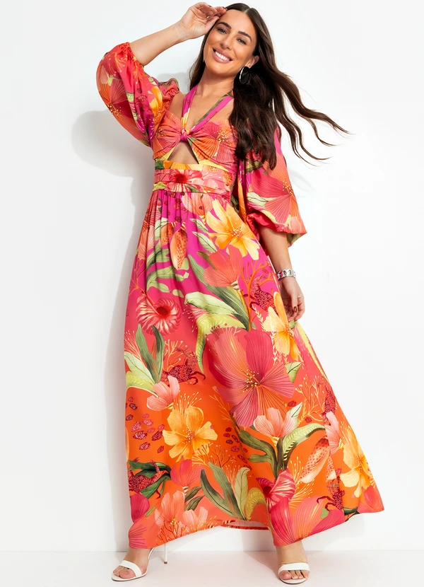 Farm - Vestido Cropped em Viscose Laranja