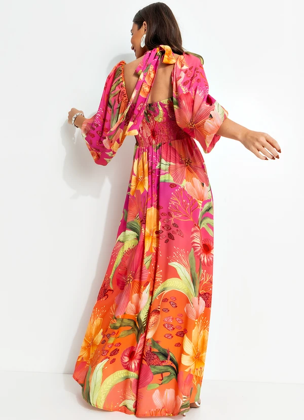 Farm - Vestido Cropped em Viscose Laranja 2