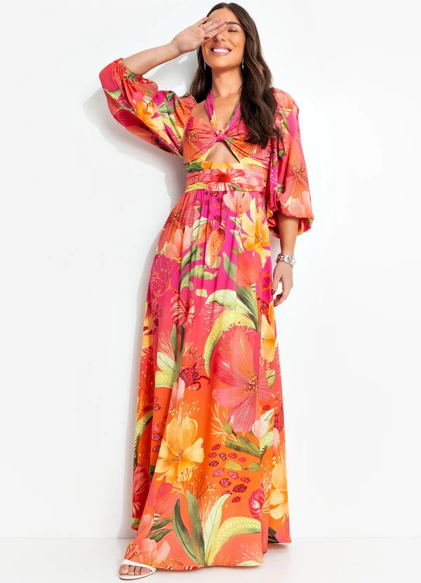 Farm - Vestido Cropped em Viscose Laranja 3