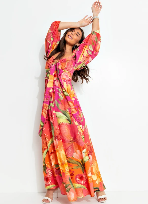 Farm - Vestido Cropped em Viscose Laranja 5