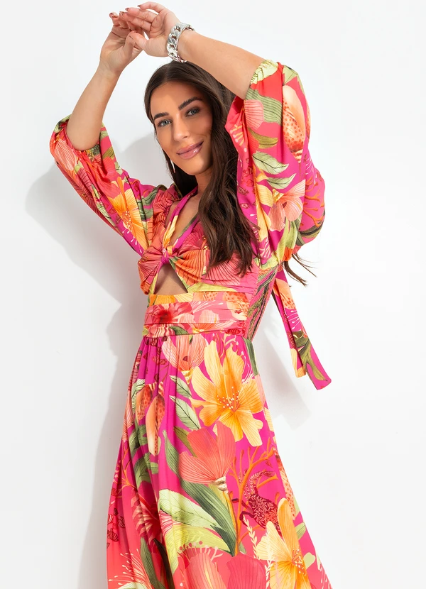 Farm - Vestido Cropped em Viscose Laranja 7