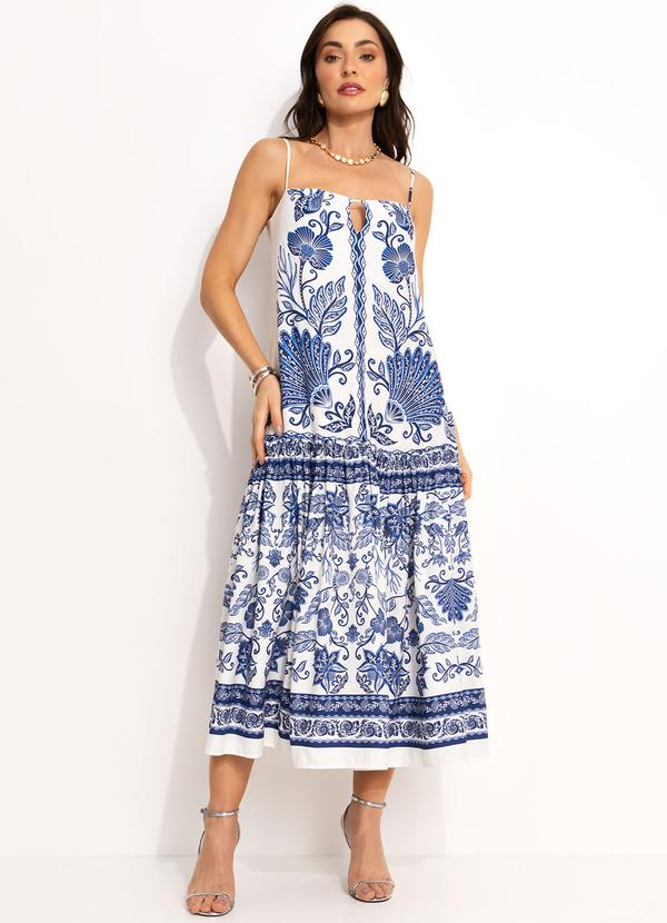 Farm - Vestido Cropped em Viscose Azul