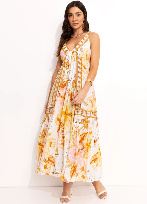 Farm Vestido Cropped em Viscose Amarelo