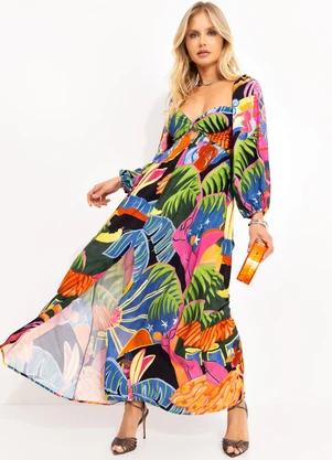 Farm - Vestido Cropped Fantasia Preto - FARM