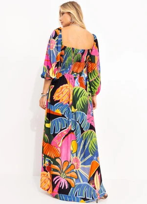 Farm - Vestido Cropped Fantasia Preto - FARM
