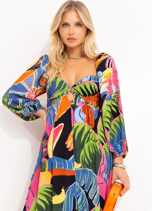 Farm - Vestido Cropped Fantasia Preto 3