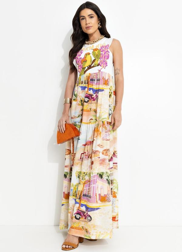 Farm - Vestido Cropped Farm Rio Pássaros Bege