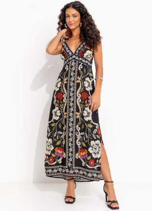 Farm - Vestido Cropped Flor de Fita Preto - FARM