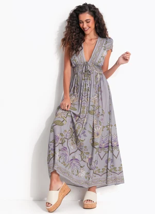 Farm - Vestido Cropped Flor do Deserto Roxo - FARM
