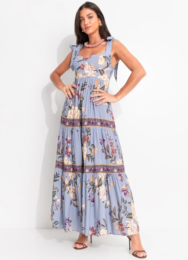 Farm - Vestido Cropped Floral Beatriz Azul