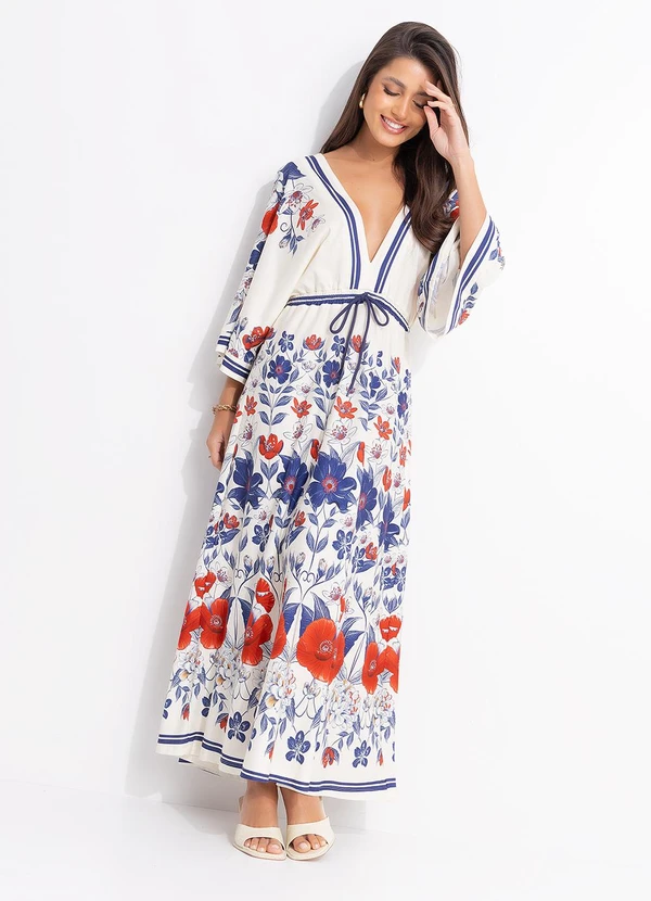 Farm - Vestido Cropped Floral Lina Bege