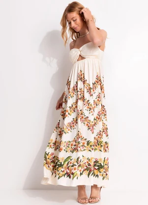 Farm - Vestido Cropped Floral Mali Bege - FARM