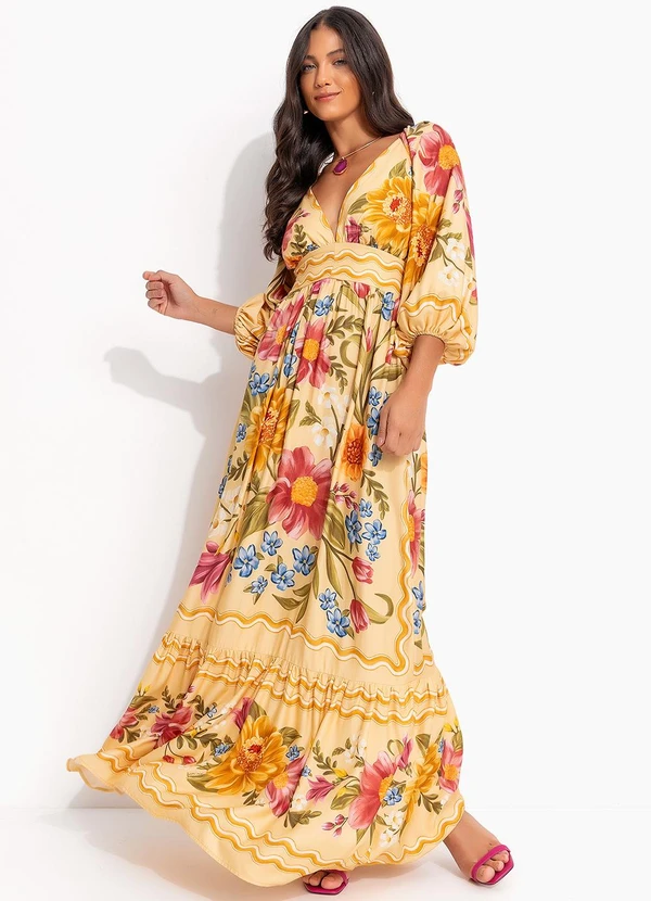 Farm - Vestido Cropped Floral Mari Amarelo