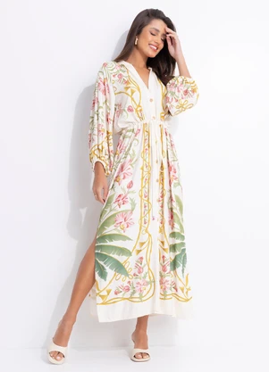 Farm - Vestido Cropped Floral Nusa Bege - FARM
