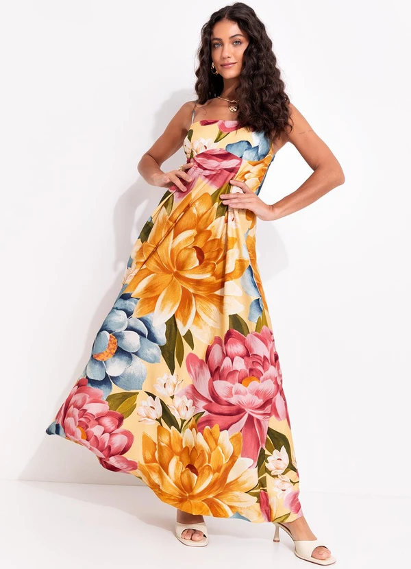 Farm - Vestido Cropped Floral Rebeca Amarelo