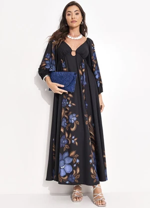 Farm - Vestido Cropped Floral Renata Preto - FARM