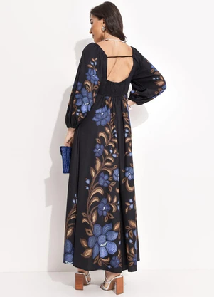 Farm - Vestido Cropped Floral Renata Preto - FARM
