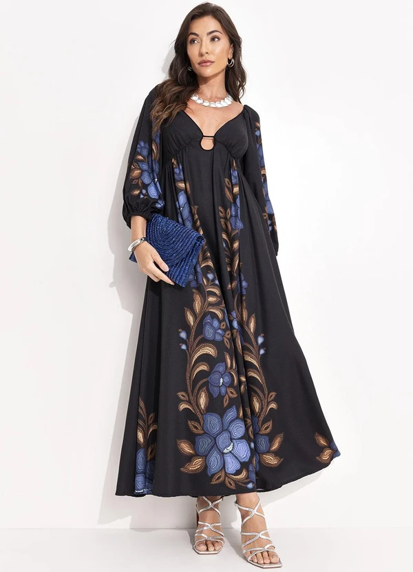 Farm - Vestido Cropped Floral Renata Preto 3