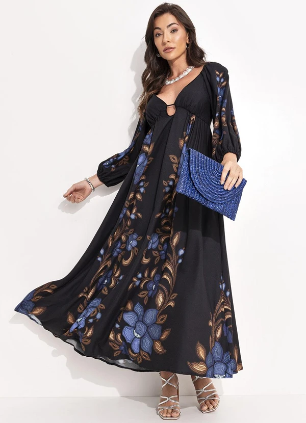 Farm - Vestido Cropped Floral Renata Preto 5