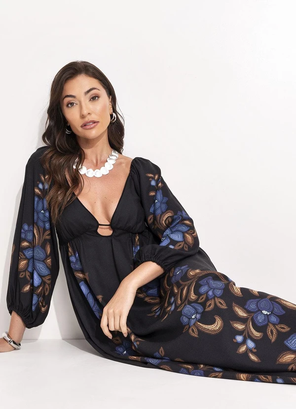 Farm - Vestido Cropped Floral Renata Preto 7