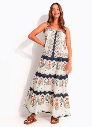Farm - Vestido Cropped Floral Sereno Bege - FARM