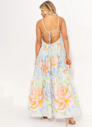 Farm - Vestido Cropped Floral Sofia Barrado Azul - FARM