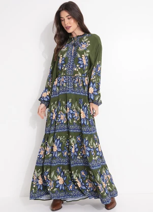 Farm - Vestido Cropped Jardim Chintz Lenço Verde - FARM