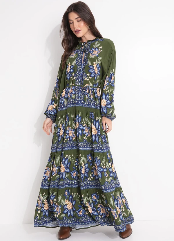 Farm - Vestido Cropped Jardim Chintz Lenço Verde