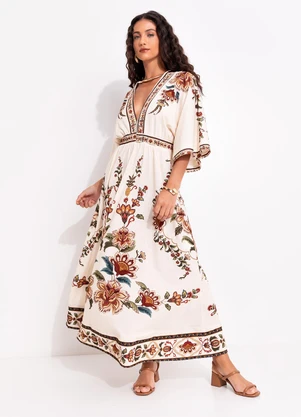 Farm - Vestido Cropped Jardim Majestoso Bege - FARM