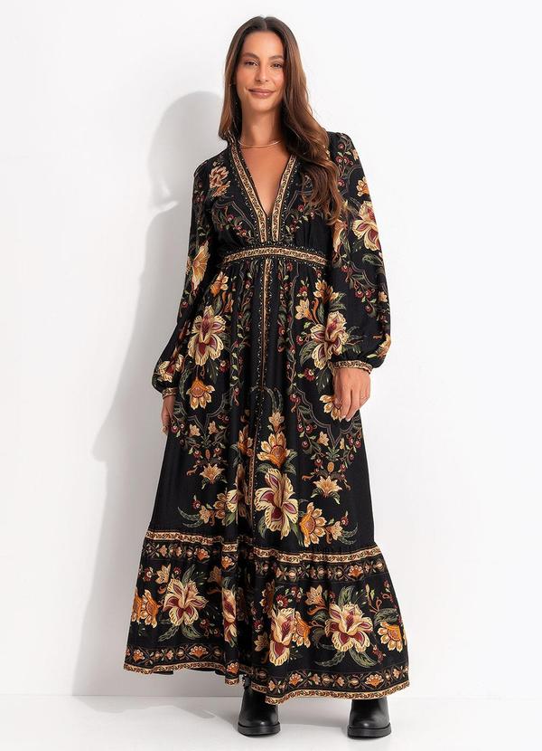 Farm - Vestido Cropped Jardim Majestoso Preto