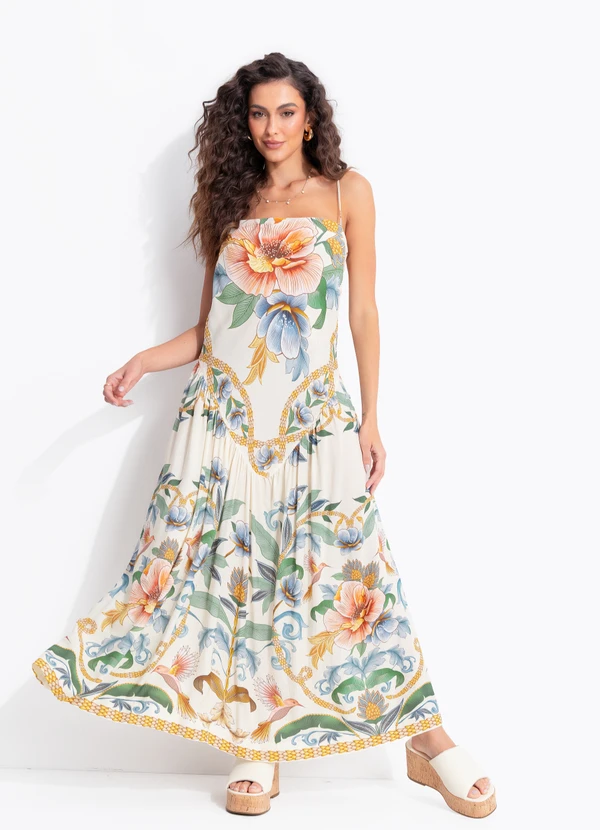 Farm - Vestido Cropped Jardim Real Bege
