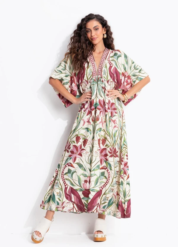 Farm - Vestido Cropped Jardim Vitral Bege
