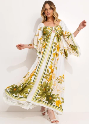 Farm - Vestido Cropped Lenço em Viscose Off White - FARM