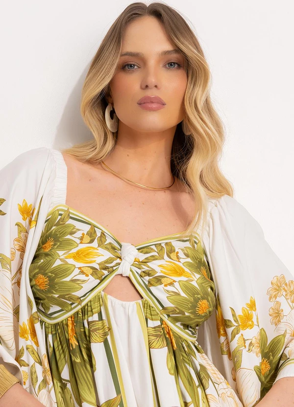 Farm - Vestido Cropped Lenço em Viscose Off White 7