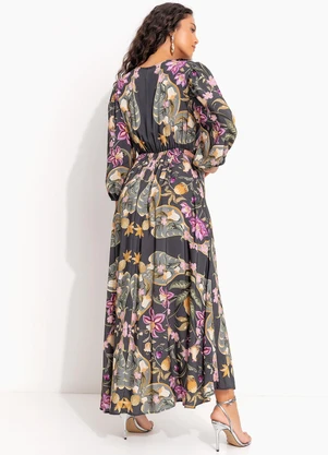 Farm - Vestido Cropped Lenço Floral Talita Cinza - FARM