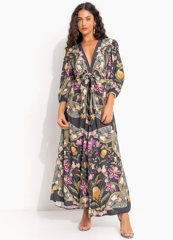 Farm - Vestido Cropped Lenço Floral Talita Cinza