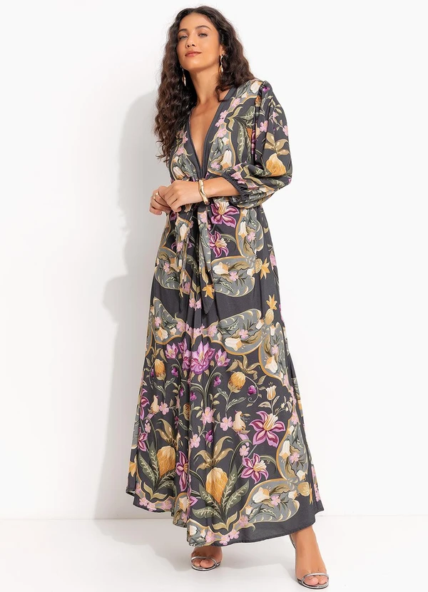 Farm - Vestido Cropped Lenço Floral Talita Cinza 4