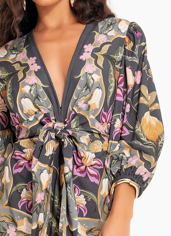 Farm - Vestido Cropped Lenço Floral Talita Cinza 6