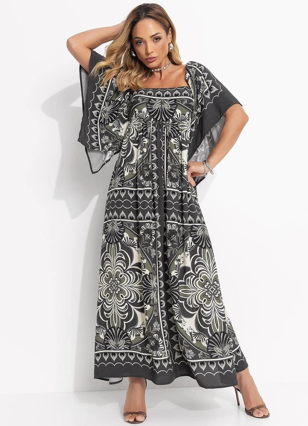 Farm - Vestido Cropped Lenço Onça Mística Verde