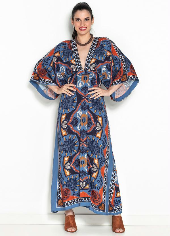 Farm - Vestido Cropped Lenço Paixão Viscose Azul