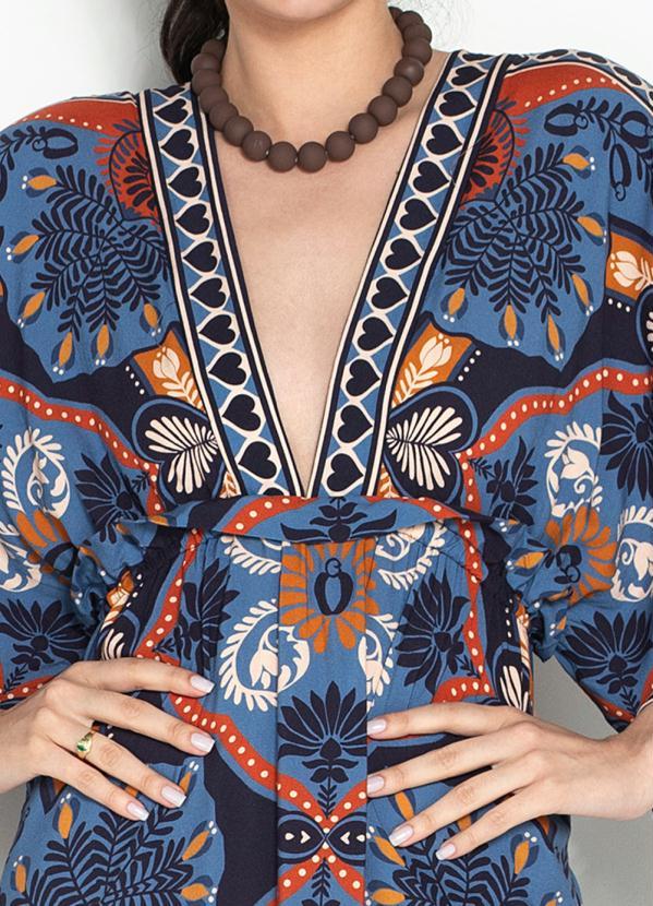 Farm - Vestido Cropped Lenço Paixão Viscose Azul 3