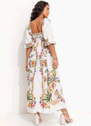 Farm - Vestido Cropped Lenço Pássaro em Flor Off White - FARM