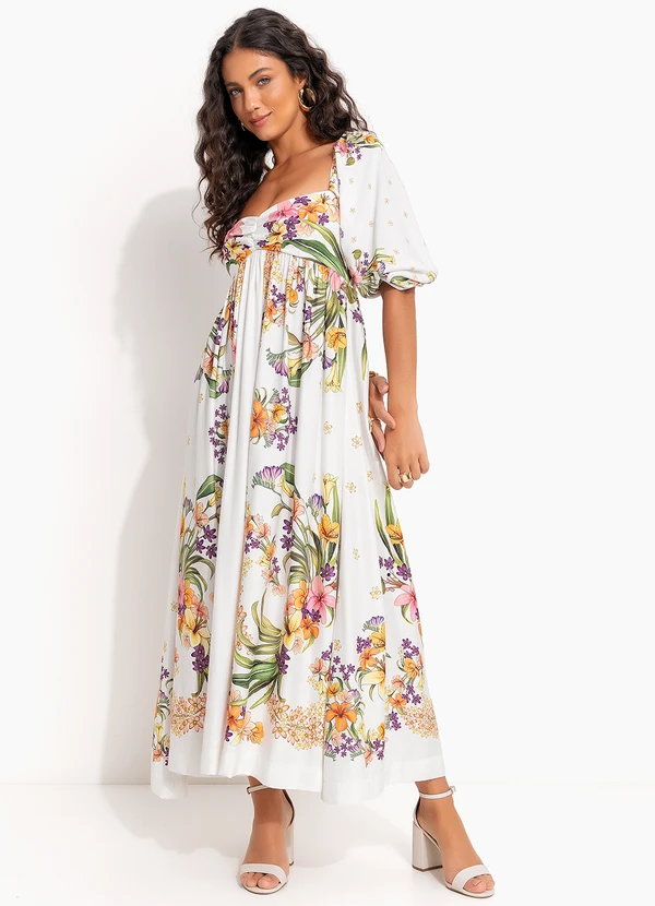 Farm - Vestido Cropped Lenço Pássaro em Flor Off White 3