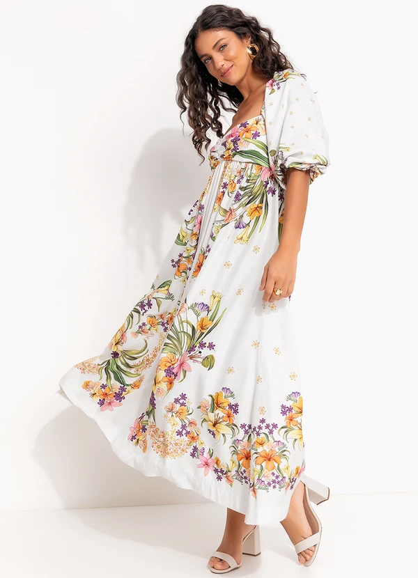 Farm - Vestido Cropped Lenço Pássaro em Flor Off White 5