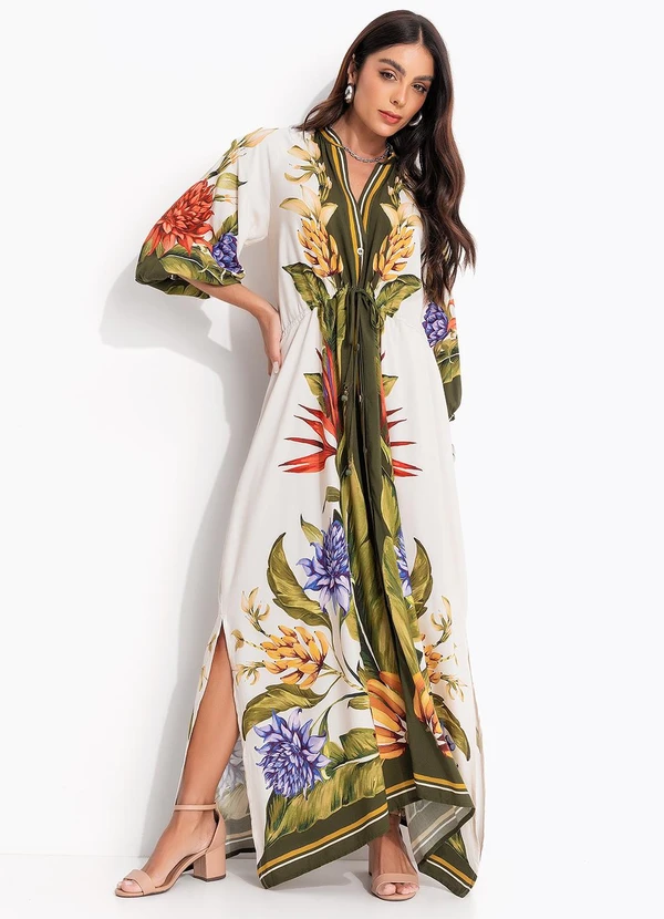 Farm - Vestido Cropped Lenço Tropical Bege