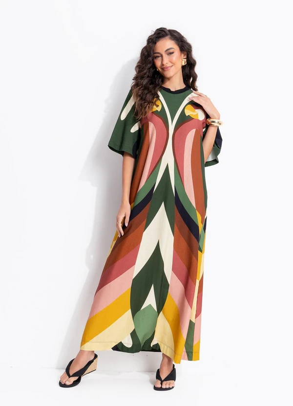 Farm - Vestido Cropped Listra Arara Amarelo