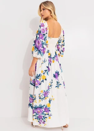 Farm - Vestido Cropped Manga Floral Sicilia Off White - FARM
