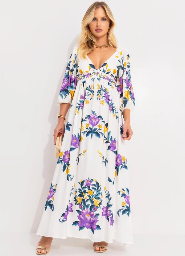 Farm - Vestido Cropped Manga Floral Sicilia Off White 3