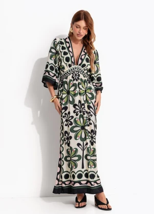Farm - Vestido Cropped Manga Longa Florara Preto - FARM